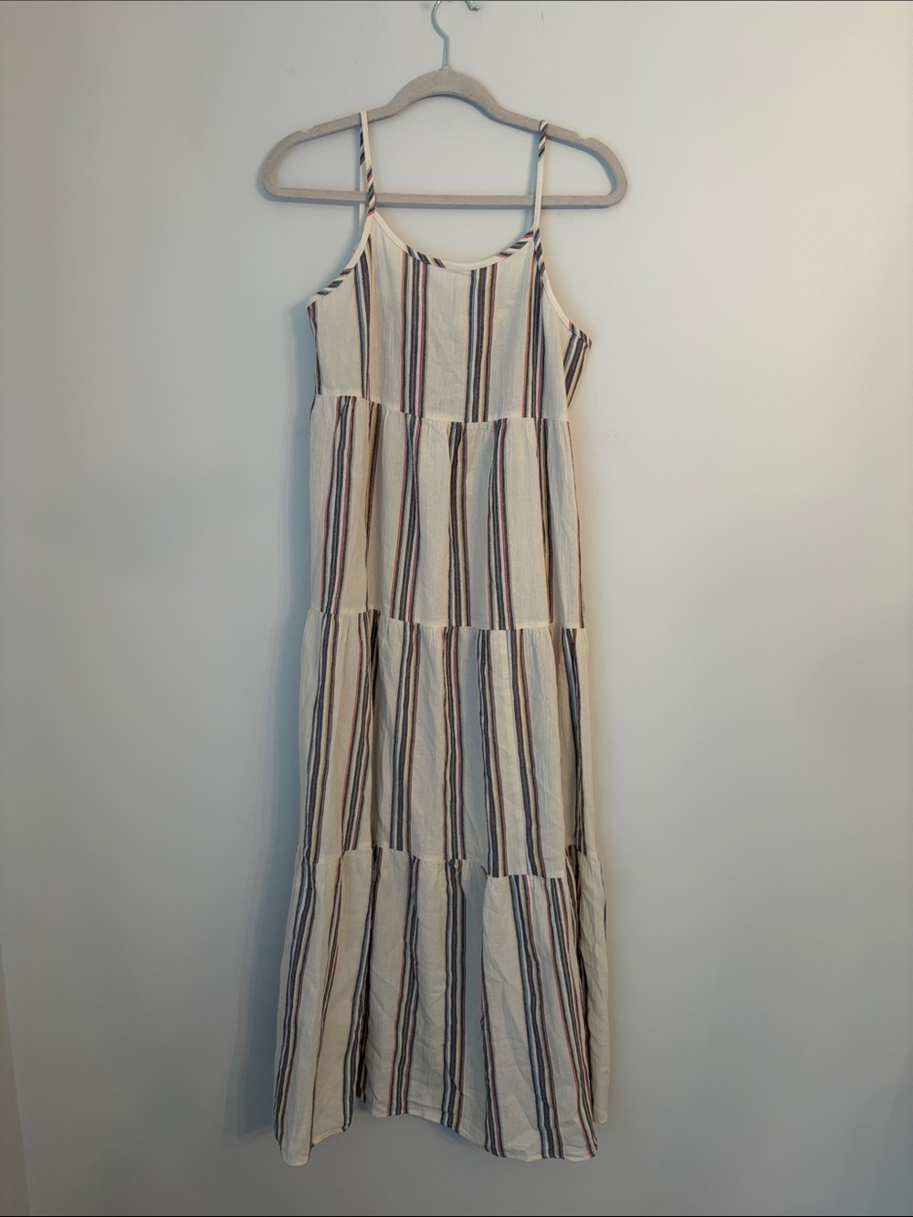 Outerknown Cream with Navy and Rust Stripes Maxi Dress NWT